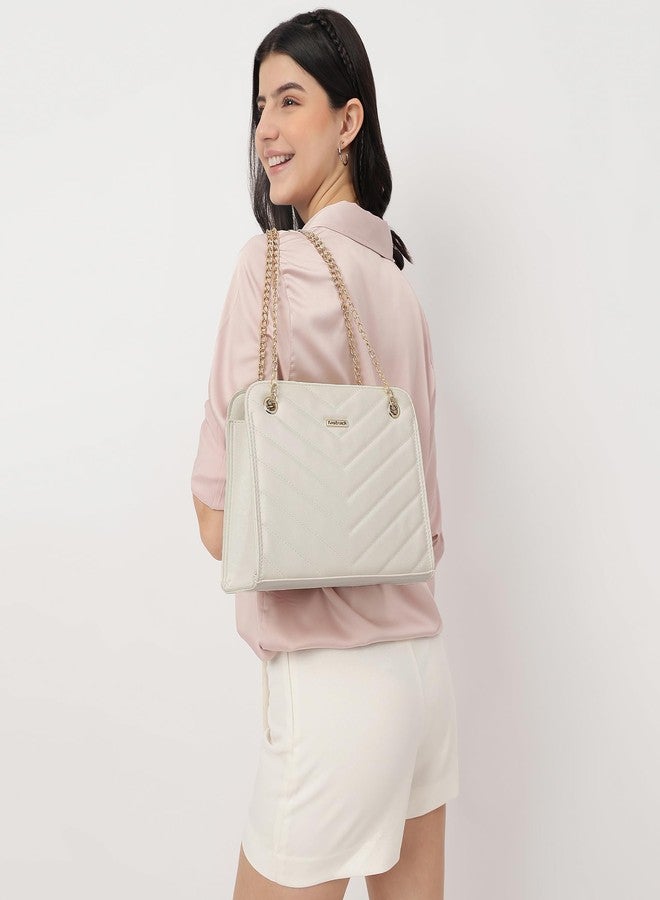 Fastrack Women's Quilted Shoulder Bag with Metal Chain Strap Accents | Main Zip Compartment and Inner Slip and Zip Pockets | Stylish Everyday Bag | Trendy Women's Handbags - Image 2